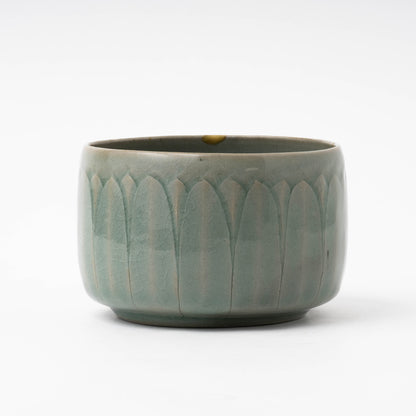 Goryeo Celadon Tea Bowl Carved Lotus Petal Design