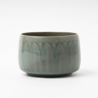 Goryeo Celadon Tea Bowl Carved Lotus Petal Design