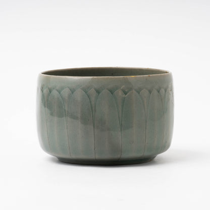 Goryeo Celadon Tea Bowl Carved Lotus Petal Design