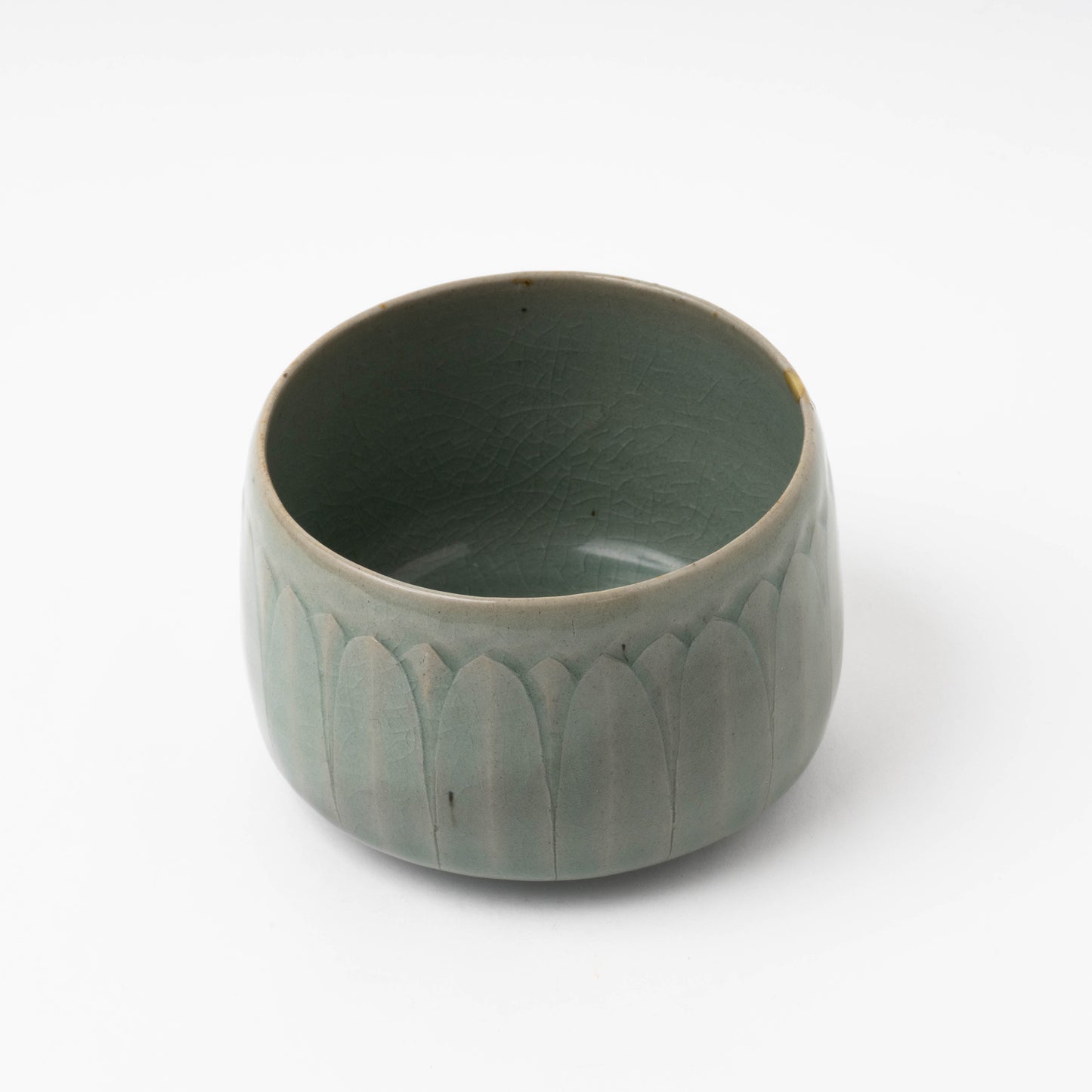 Goryeo Celadon Tea Bowl Carved Lotus Petal Design