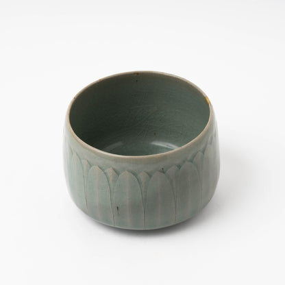 Goryeo Celadon Tea Bowl Carved Lotus Petal Design