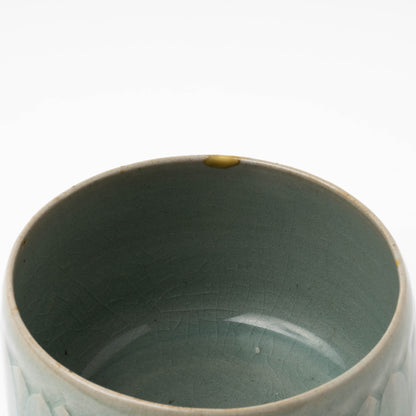 Goryeo Celadon Tea Bowl Carved Lotus Petal Design