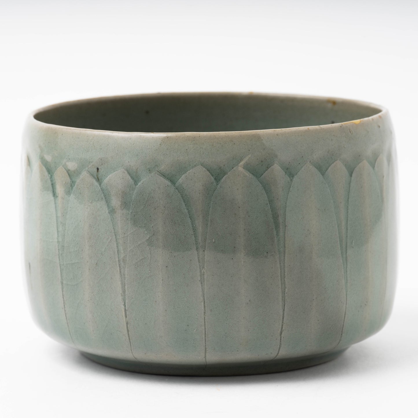 Goryeo Celadon Tea Bowl Carved Lotus Petal Design