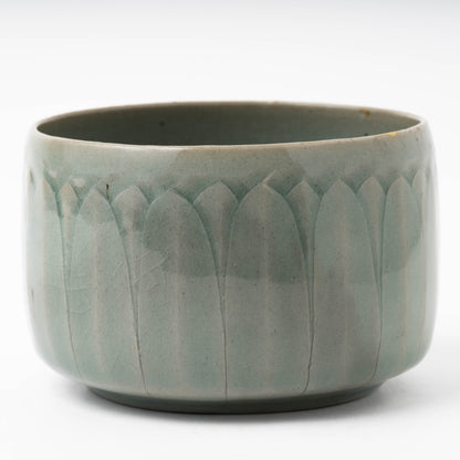 Goryeo Celadon Tea Bowl Carved Lotus Petal Design