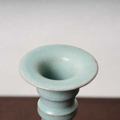 北宋 汝窯青磁盤口弦文長頸瓶