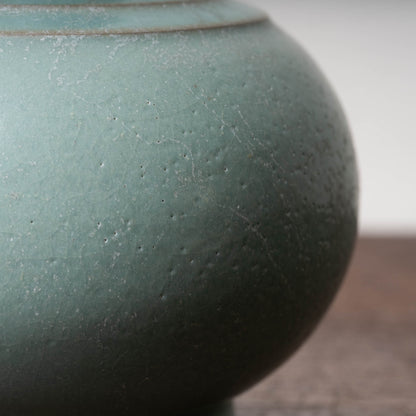 北宋 汝窯青磁盤口弦文長頸瓶