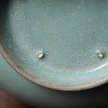 北宋 汝窯青磁盤口弦文長頸瓶