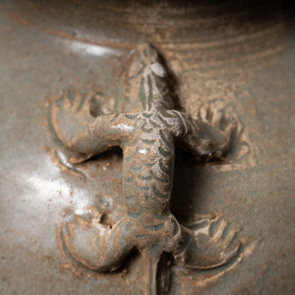 高麗 青磁象嵌草花文獣耳扁壺