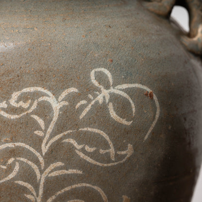 高麗 青磁象嵌草花文獣耳扁壺