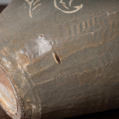 高麗 青磁象嵌草花文獣耳扁壺