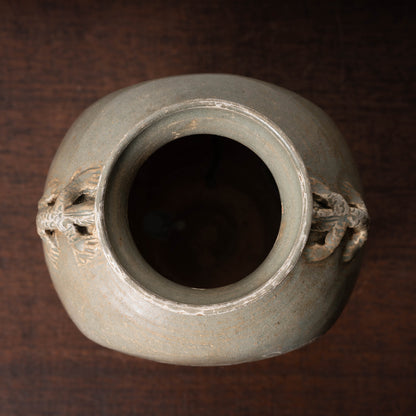 高麗 青磁象嵌草花文獣耳扁壺