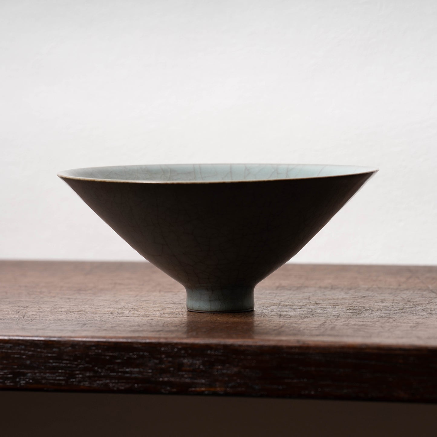 Southern Song Dynasty Guan Ware Celadon Tea Bowl with Conical Hat Shaped