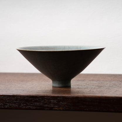 Southern Song Dynasty Guan Ware Celadon Tea Bowl with Conical Hat Shaped