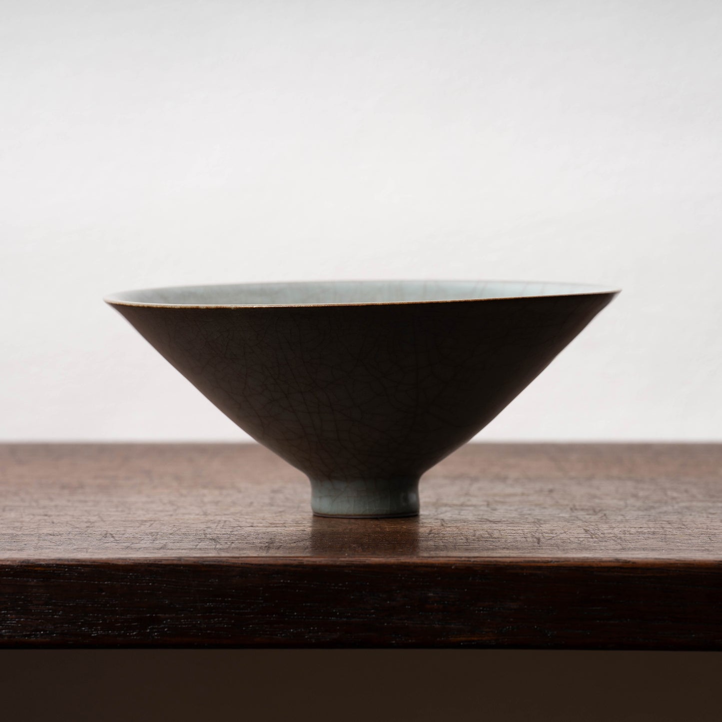 Southern Song Dynasty Guan Ware Celadon Tea Bowl with Conical Hat Shaped