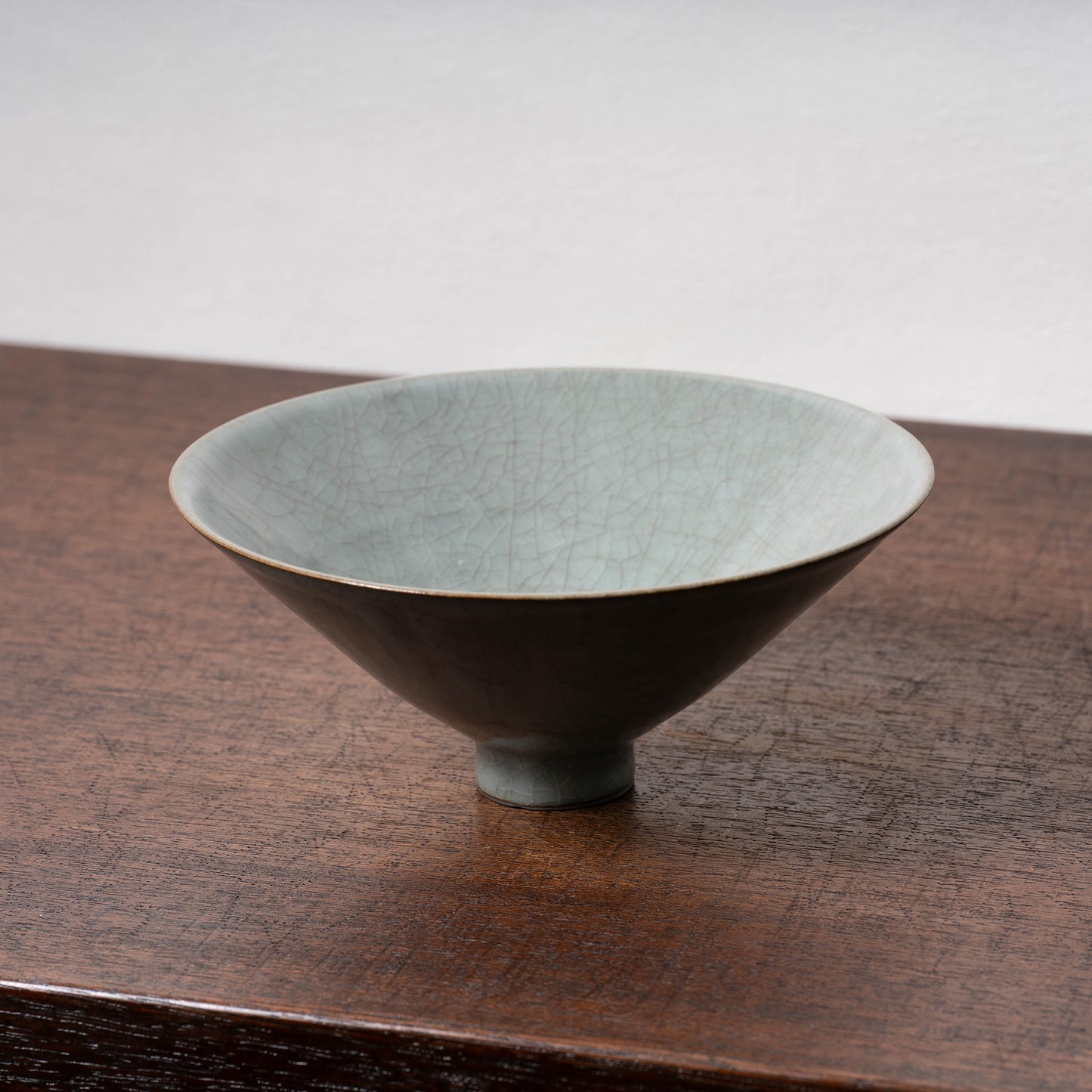 Southern Song Dynasty Guan Ware Celadon Tea Bowl with Conical Hat Shaped