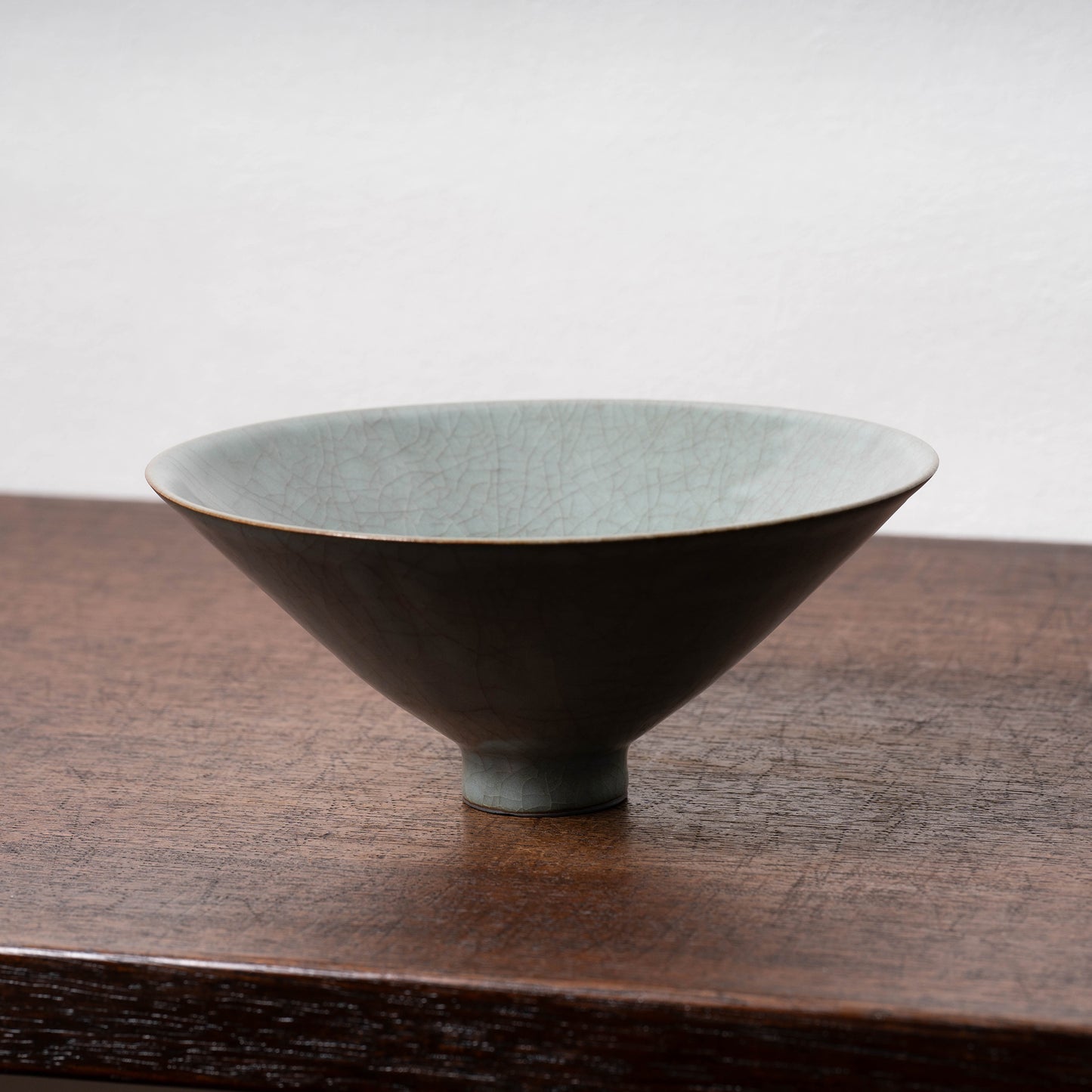 Southern Song Dynasty Guan Ware Celadon Tea Bowl with Conical Hat Shaped