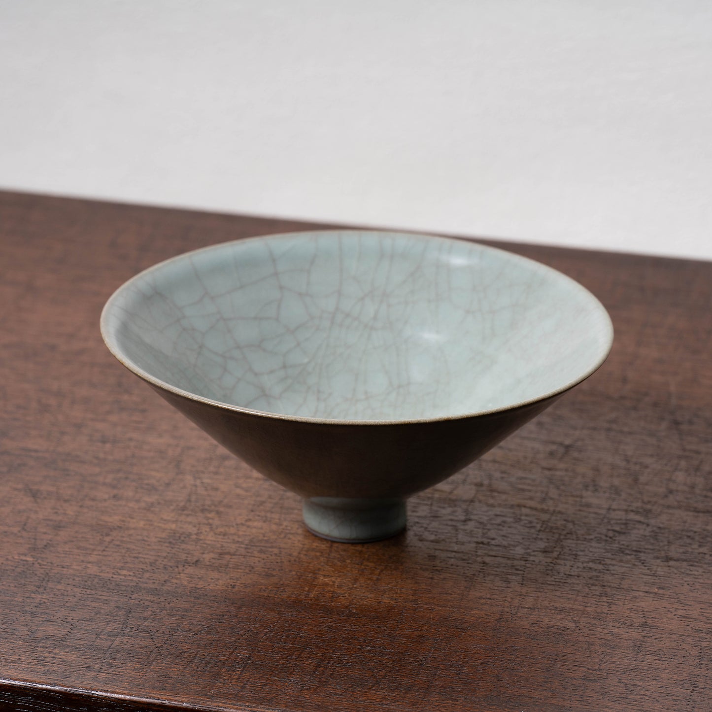 Southern Song Dynasty Guan Ware Celadon Tea Bowl with Conical Hat Shaped