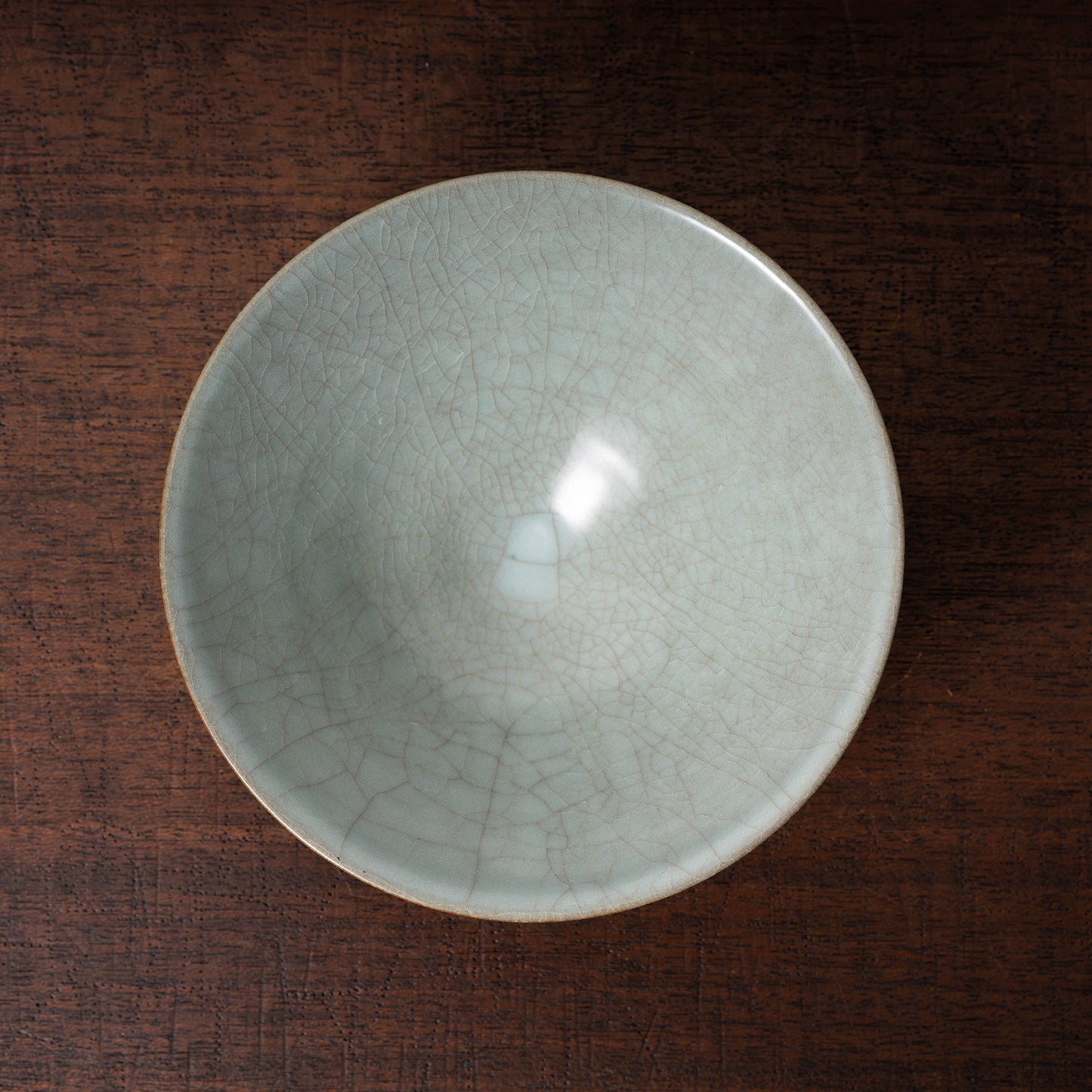 Southern Song Dynasty Guan Ware Celadon Tea Bowl with Conical Hat Shaped