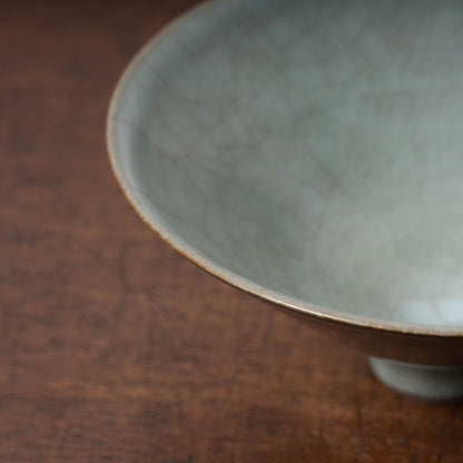 Southern Song Dynasty Guan Ware Celadon Tea Bowl with Conical Hat Shaped