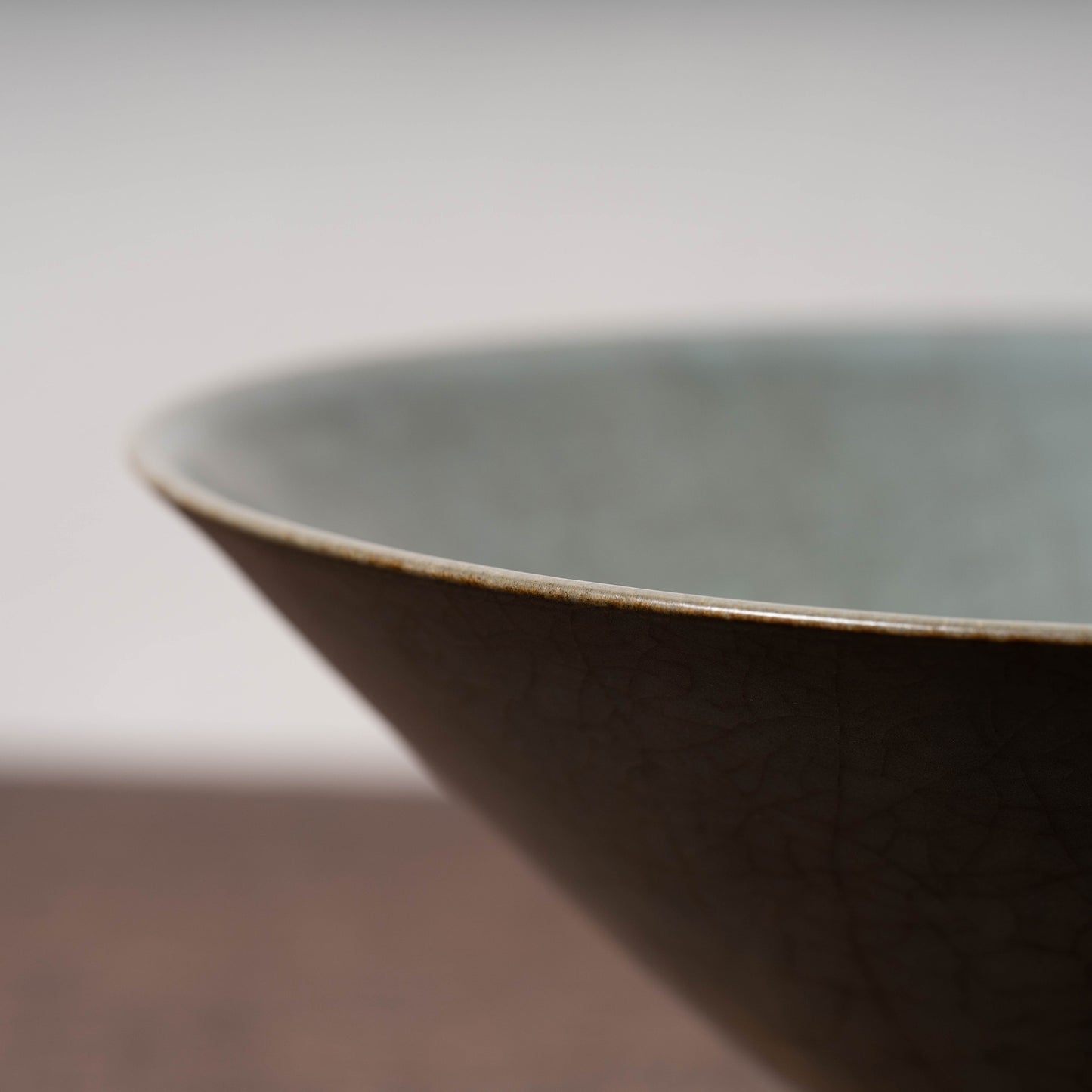 Southern Song Dynasty Guan Ware Celadon Tea Bowl with Conical Hat Shaped