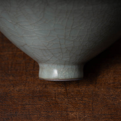 Southern Song Dynasty Guan Ware Celadon Tea Bowl with Conical Hat Shaped