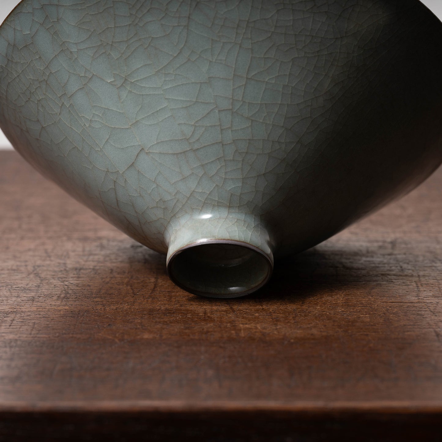 Southern Song Dynasty Guan Ware Celadon Tea Bowl with Conical Hat Shaped