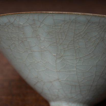 Southern Song Dynasty Guan Ware Celadon Tea Bowl with Conical Hat Shaped