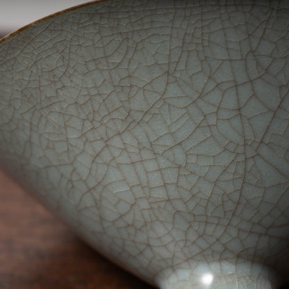 Southern Song Dynasty Guan Ware Celadon Tea Bowl with Conical Hat Shaped