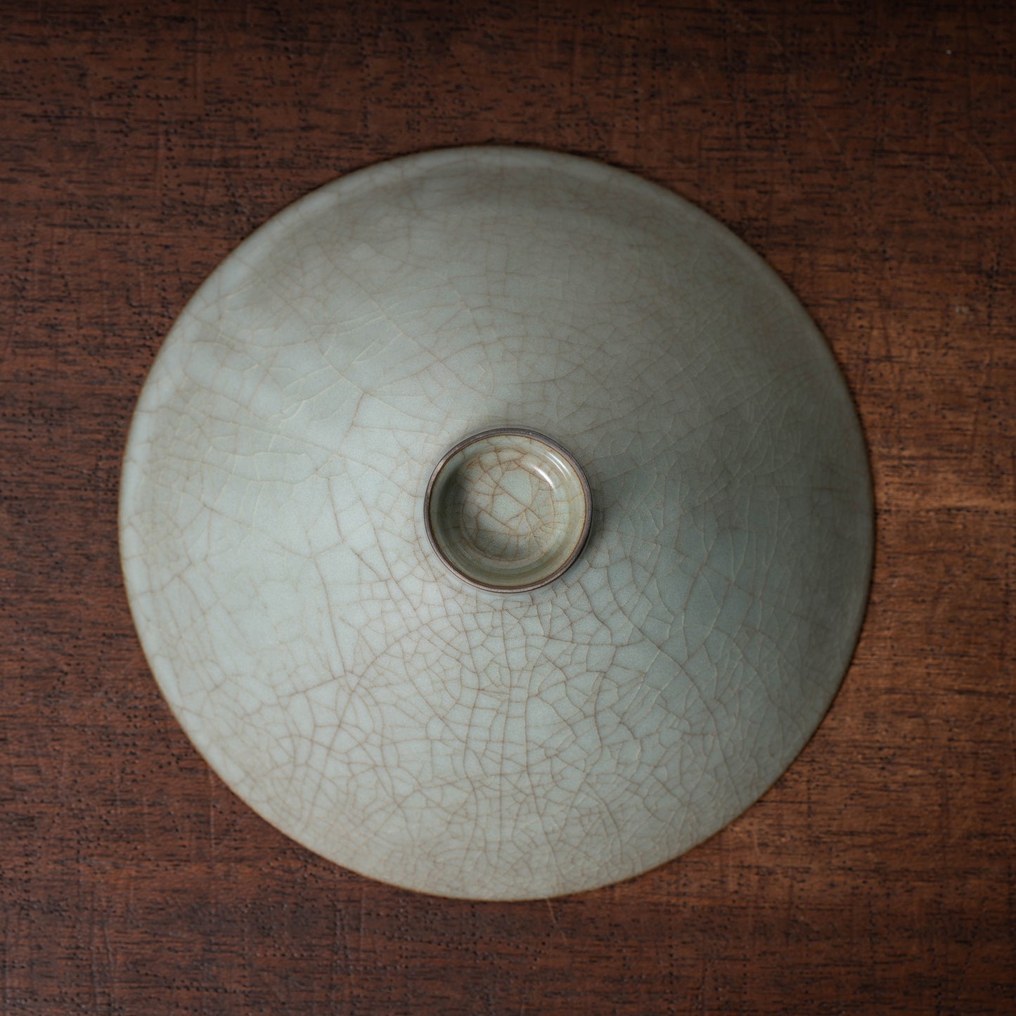 Southern Song Dynasty Guan Ware Celadon Tea Bowl with Conical Hat Shaped