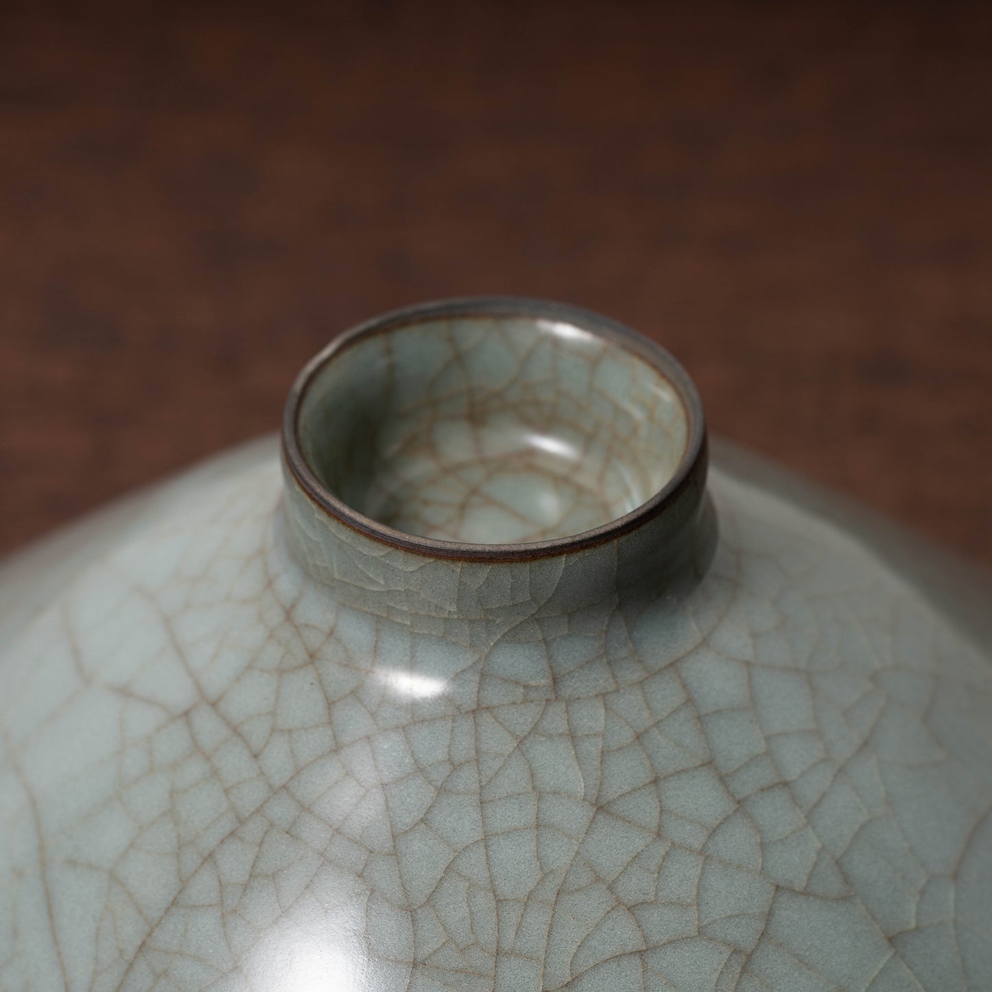 Southern Song Dynasty Guan Ware Celadon Tea Bowl with Conical Hat Shaped
