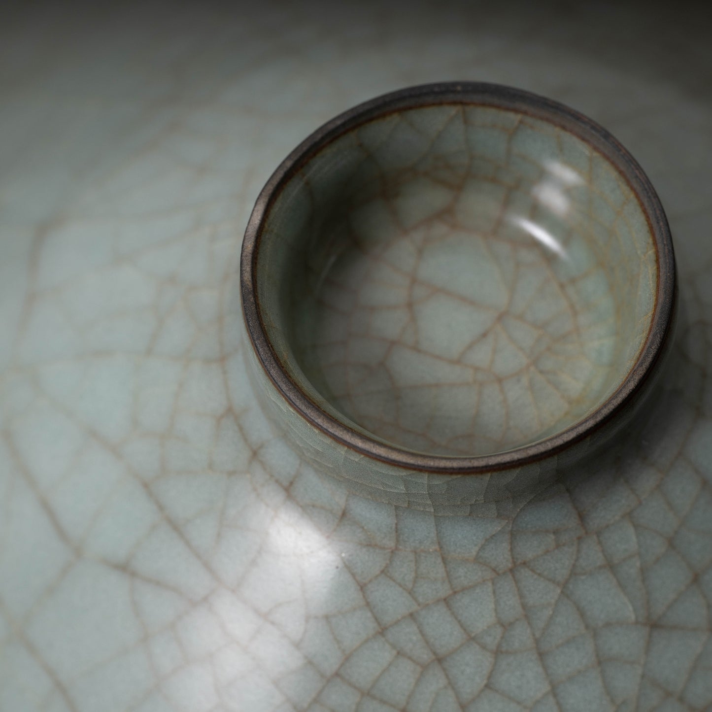 Southern Song Dynasty Guan Ware Celadon Tea Bowl with Conical Hat Shaped