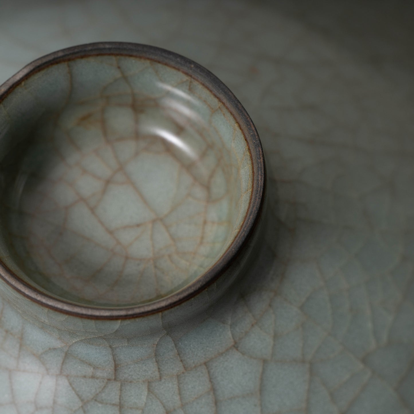 Southern Song Dynasty Guan Ware Celadon Tea Bowl with Conical Hat Shaped