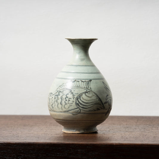 高麗末 粉青沙器鉄絵魚文瓶