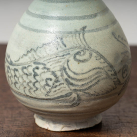 高麗末 粉青沙器鉄絵魚文瓶