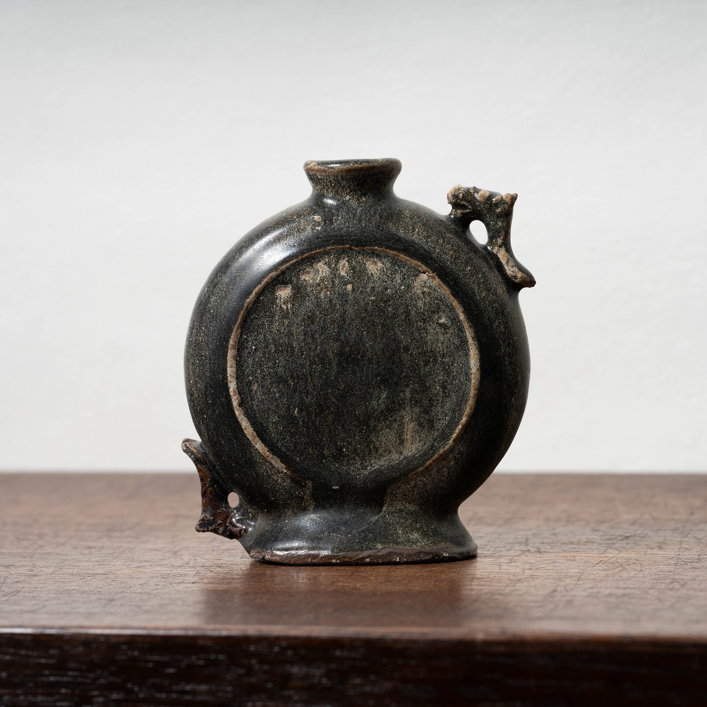 Goryeo Black Glazed Flat Jar with Dragon Handles