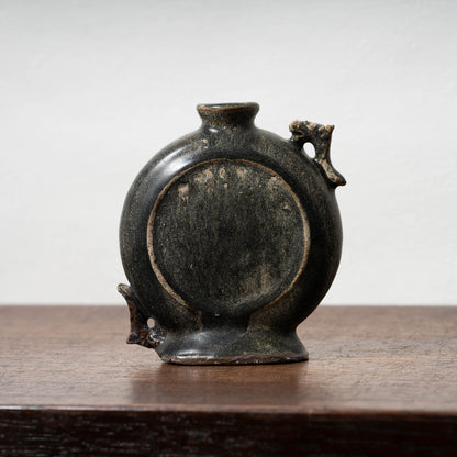 Goryeo Black Glazed Flat Jar with Dragon Handles