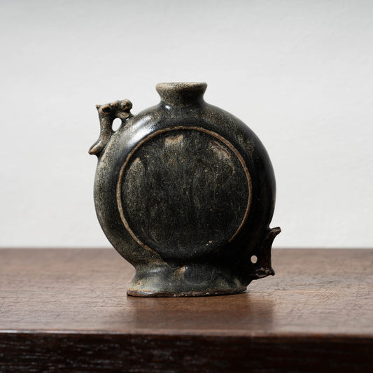 Goryeo Black Glazed Flat Jar with Dragon Handles
