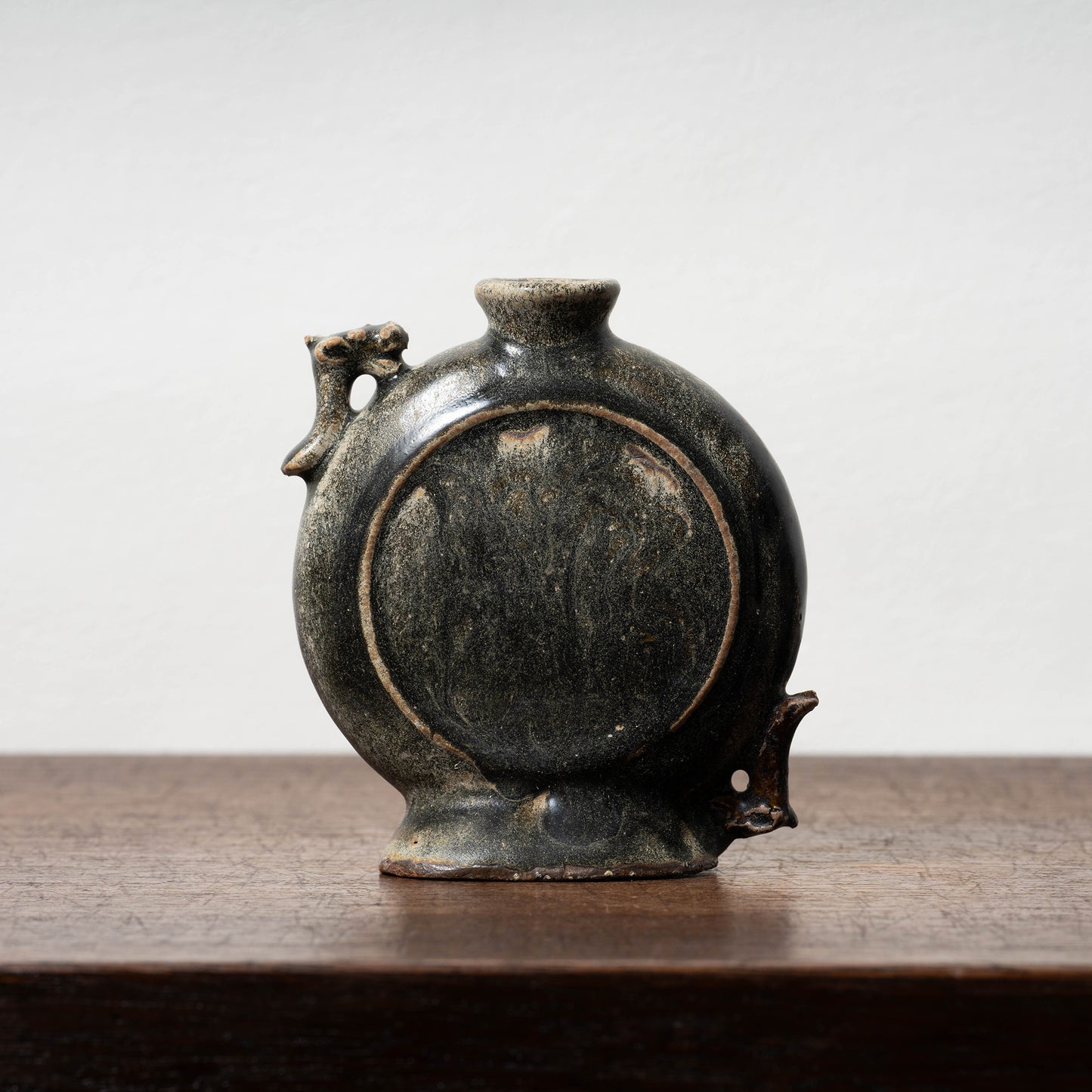 Goryeo Black Glazed Flat Jar with Dragon Handles
