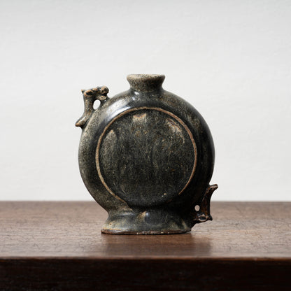 Goryeo Black Glazed Flat Jar with Dragon Handles