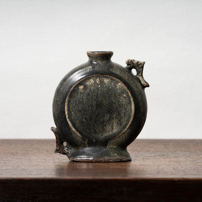 Goryeo Black Glazed Flat Jar with Dragon Handles
