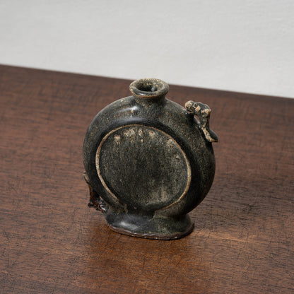 Goryeo Black Glazed Flat Jar with Dragon Handles