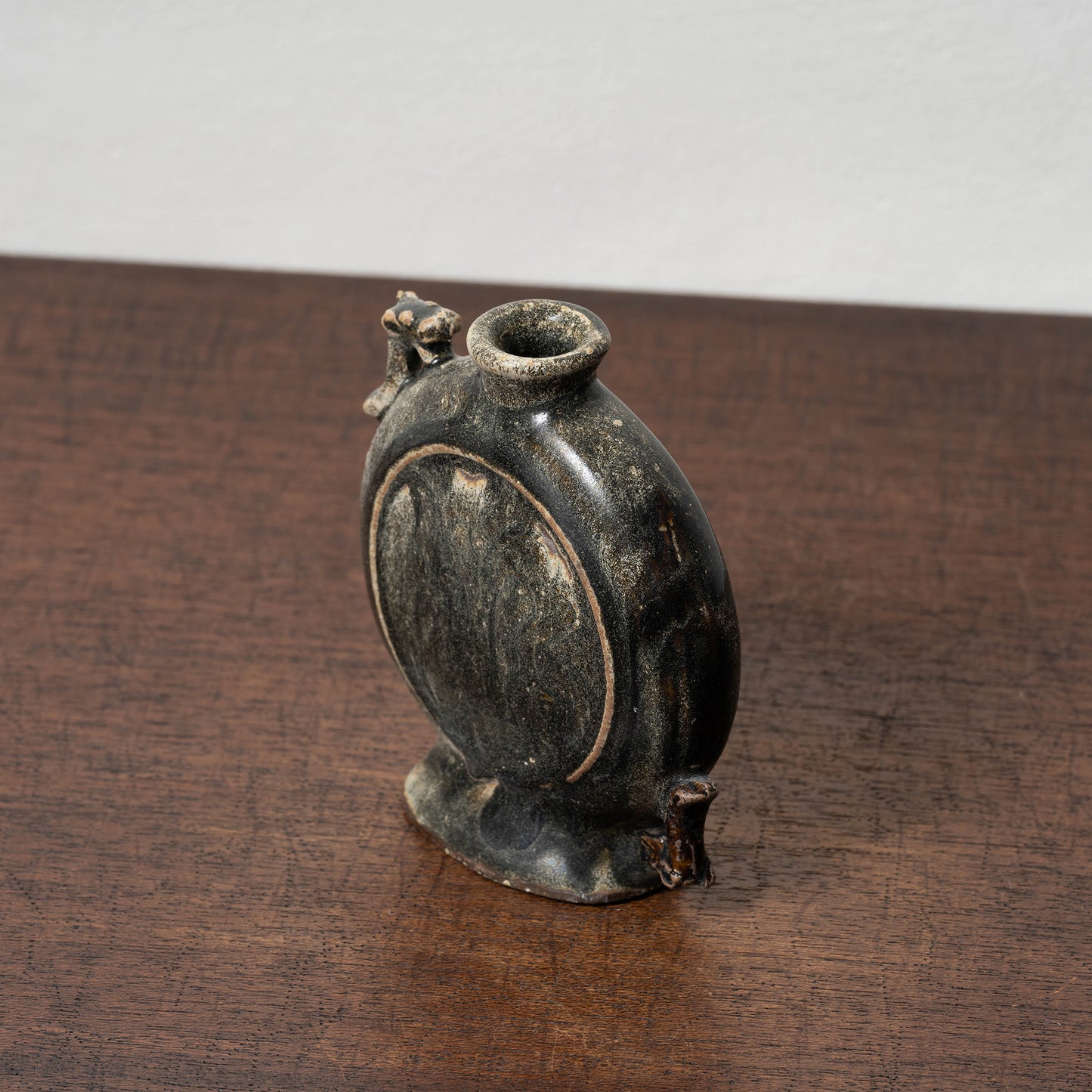Goryeo Black Glazed Flat Jar with Dragon Handles