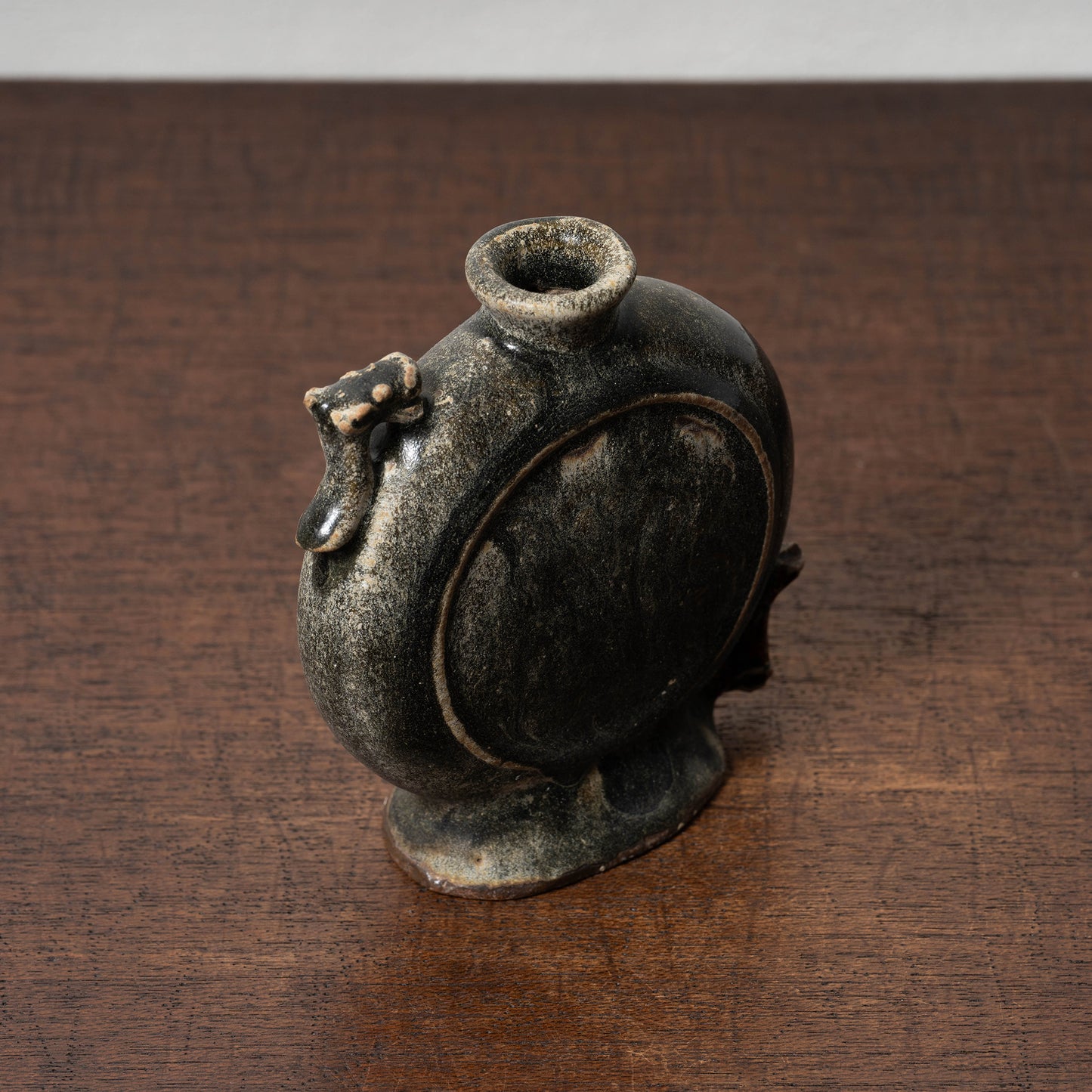 Goryeo Black Glazed Flat Jar with Dragon Handles