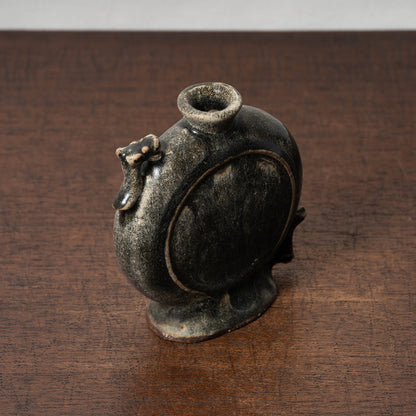 Goryeo Black Glazed Flat Jar with Dragon Handles