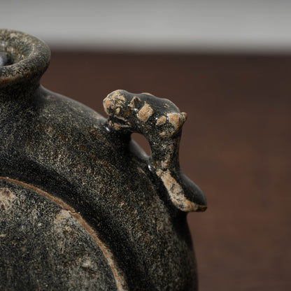 Goryeo Black Glazed Flat Jar with Dragon Handles