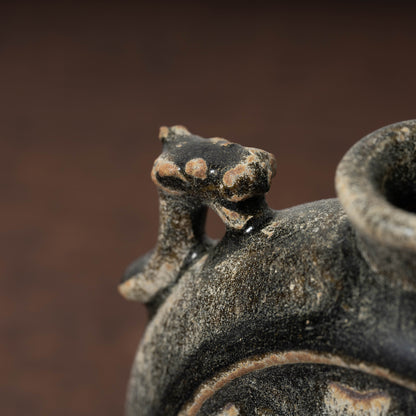 Goryeo Black Glazed Flat Jar with Dragon Handles