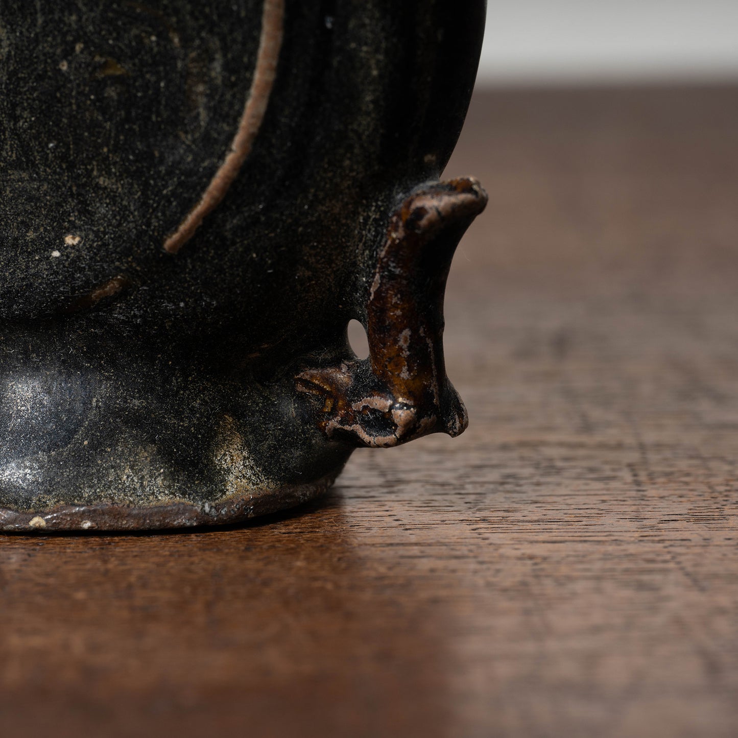 Goryeo Black Glazed Flat Jar with Dragon Handles
