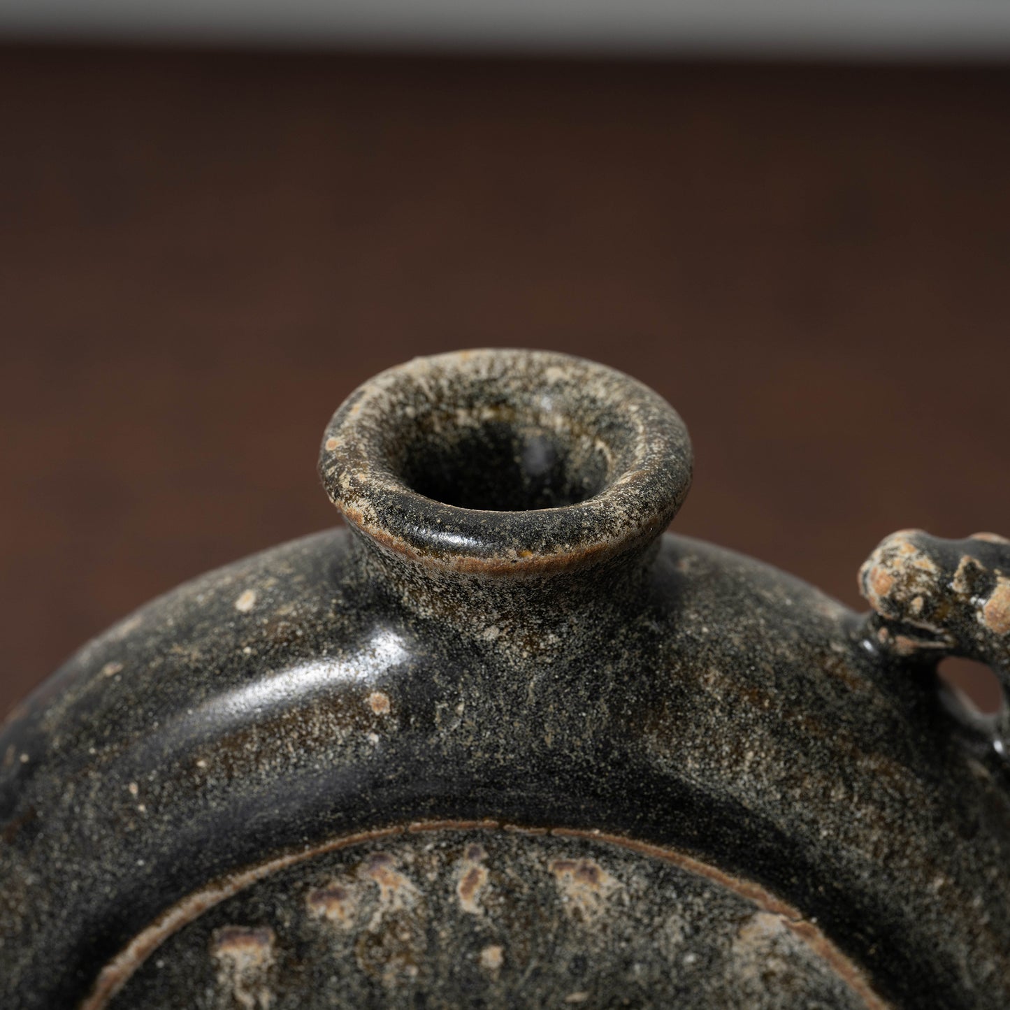 Goryeo Black Glazed Flat Jar with Dragon Handles