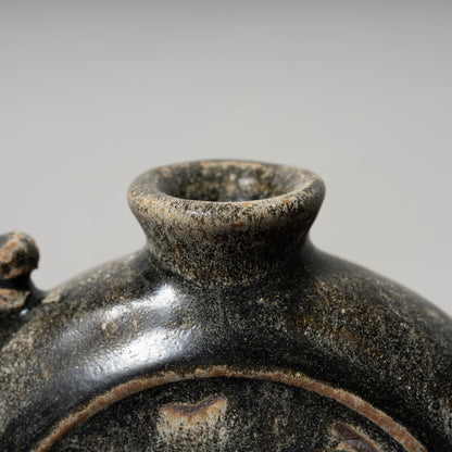 Goryeo Black Glazed Flat Jar with Dragon Handles