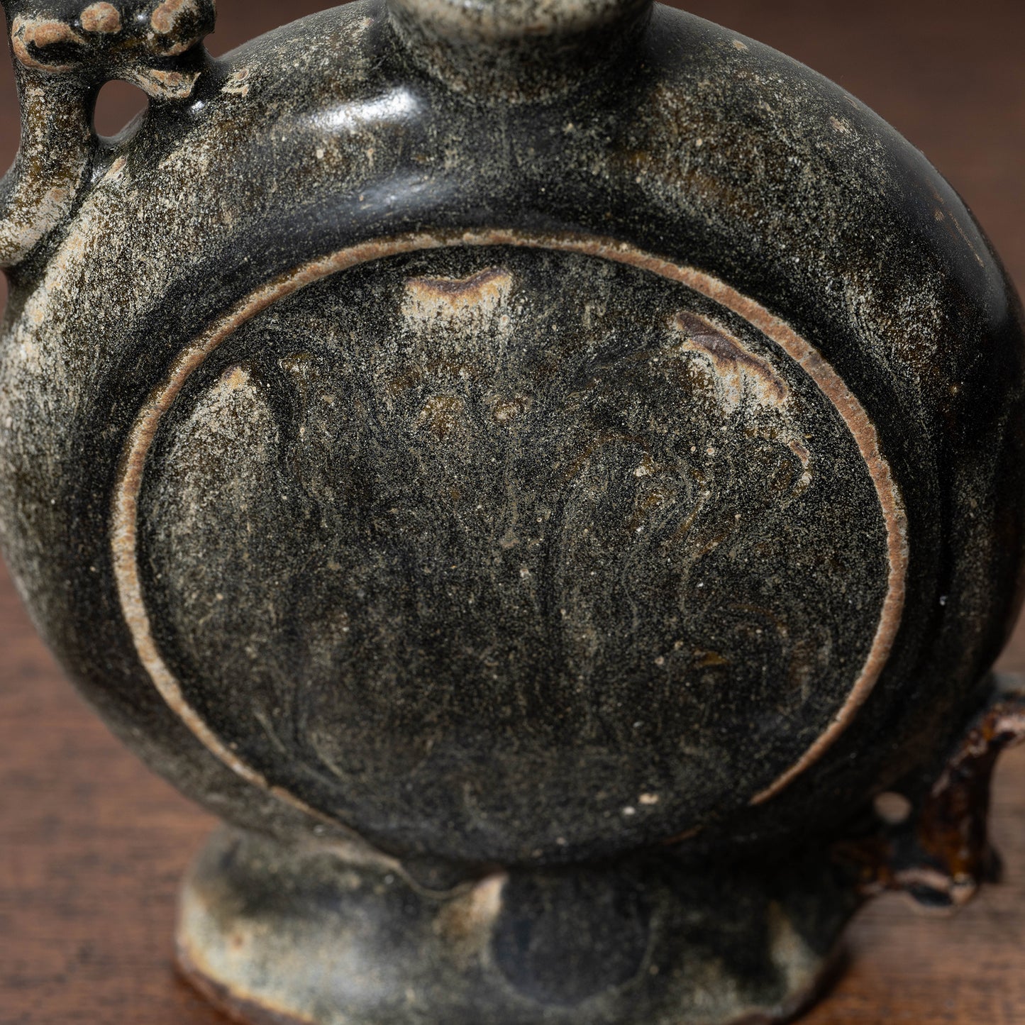Goryeo Black Glazed Flat Jar with Dragon Handles